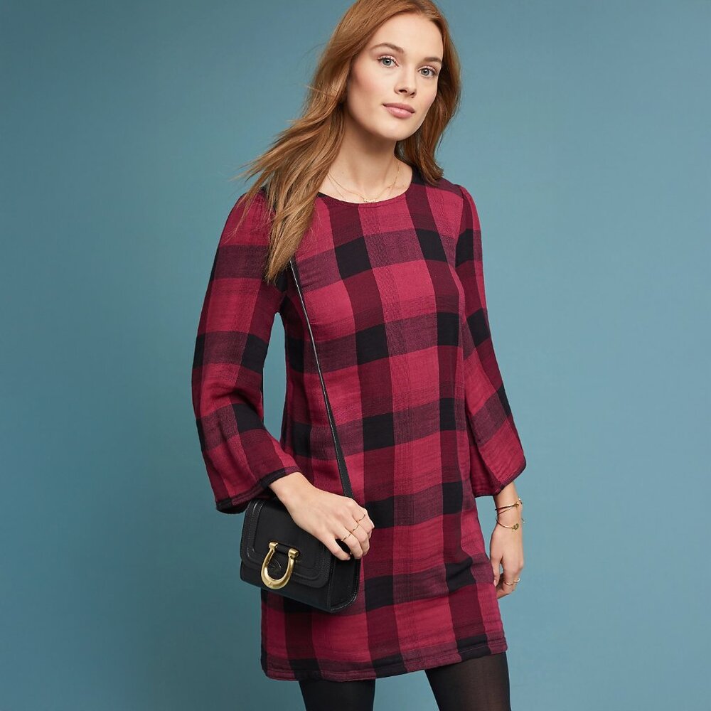 Anthropologie cloth & stone Plaid Tunic Dress in Red - sz S